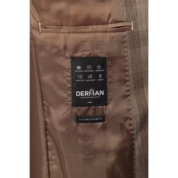 Derman Brown Square Patterned Fabric 3 Piece Double Breasted Suit - Picture 6 of 6